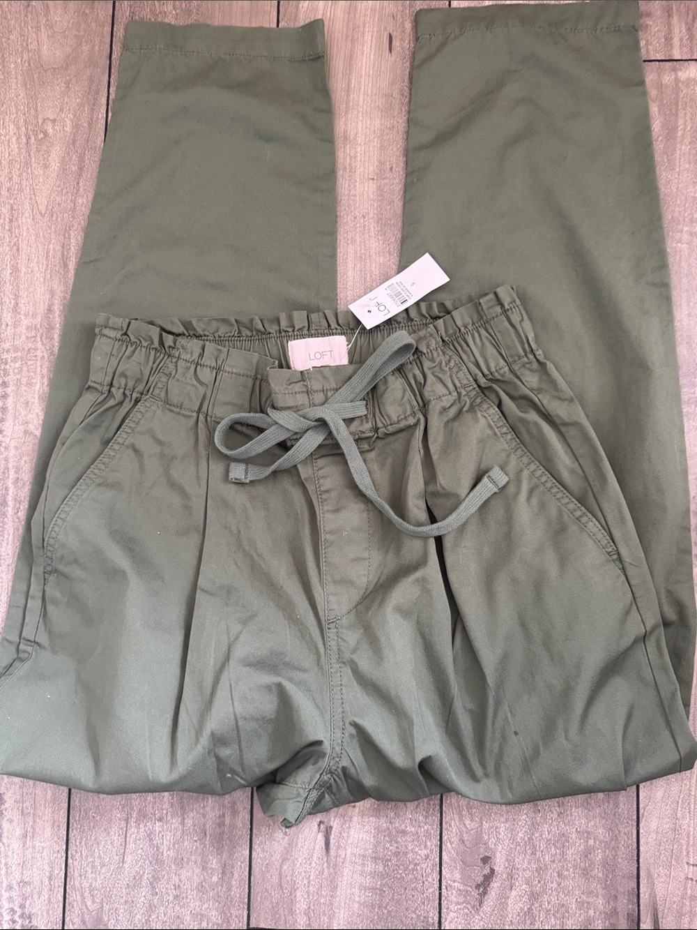 LOFT Olive Green Drawstring Paperbag Waist Chinos